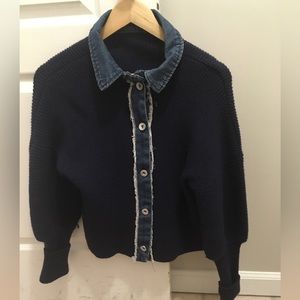 Knitted woman’s sweater stitching denim jacket